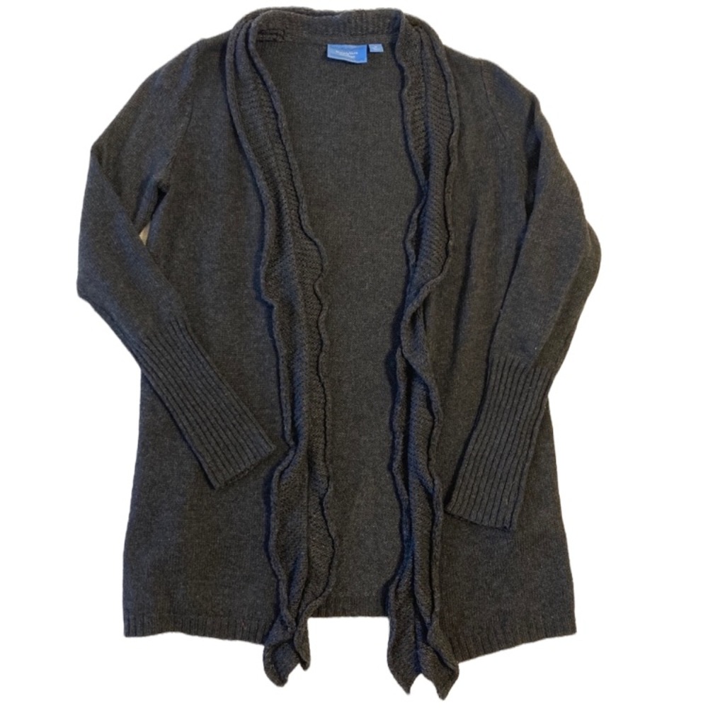 Vera Wang angora wool blend open front ruffle neck cardigan sweater EUC medium